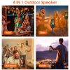 4 In 1 Wireless 5.3 Outdoor Speaker IPX5 Waterproof Patio Speaker LED Flame Speaker with 3 Flame Light Modes Hook Stake Wall Mount Holder Sync Up to 1