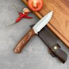 Full-tang Fixed Blade Knife with Leather Sheath, Clip Point Blade and Wood Handle, for Outdoor Survival, Camping