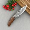 Damascus Pocket Knife for Men, 7" Handmade Forged VG10 Damascus Steel Folding Knife with Wood Handle,   Knives for Mens Gift