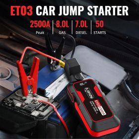 S ZEVZO ET03 Car Jump Starter 2500A Jump Starter Battery Pack for Up to 8.0L Gas and 7.0L Diesel Engines, 74Wh Portable 12V Jump Box with USB Ports