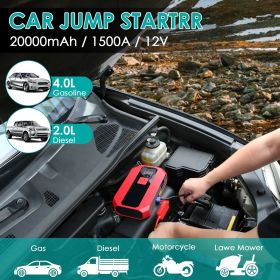 Portable Car Jump Starter Air Compressor 1500A 400PSI Car Battery Charger Jump Starter Power Bank LED Flashlight Digital Tire Inflator for 4.0L Gasoli