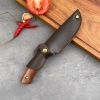 Full-tang Fixed Blade Knife with Leather Sheath, Clip Point Blade and Wood Handle, for Outdoor Survival, Camping