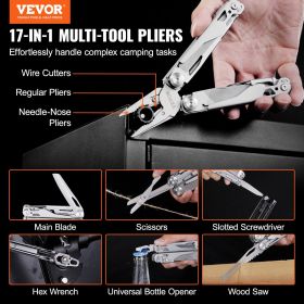 VEVOR 17-In-1 Multitool Pliers, Multi Tool Pliers, Cutters, K-nife, Scissors Ruler, Screwdrivers, Wood Saw