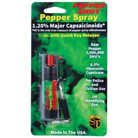 Pepper Shot 1.2% MC 1/2 oz  pepper spray belt clip and quick release keychain