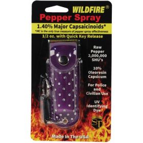 Wildfire 1.4% MC 1/2 oz with rhinestone leatherette holster purple and quick release keychain