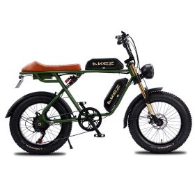 AKEZ S1 750W 48V 20 Inch Flat Tire Electirc Bicycle (BATTERY: 26AH, Color: Green)