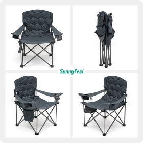 XXL Oversized Camping Chair Heavy Duty 500 LBS for Big Tall People Above 6'4 Padded Portable Folding Sports Lawn Chairs with Armrest Cup Holder & Pock (Color: GRAY)