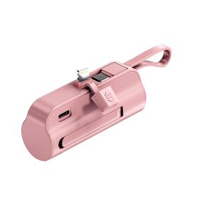 5000mAh Portable Phone Charger Built-in Type-C IOS Cable Dual Output Power Bank Compact Size Compatible with IOS Phone Samsung (Color: Pink)