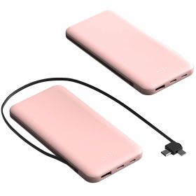 10000mAh Power Bank Portable Phone Charger External Battery Pack with LT & Type-C Double-ended Cable Type-C USB Cable Fit For IOSPhone 14 Android And (Color: Pink)