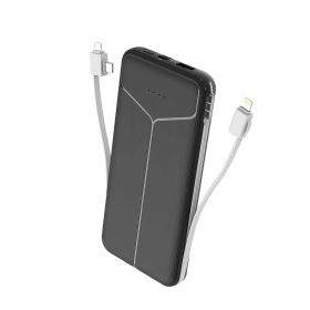 10000mAh Power Bank Portable Charger with US Plug 2 Built-in Cables External Battery Pack with 4 Ouputs 3 Inputs Fit For IOS Phone 14 Android And More (Color: Black)