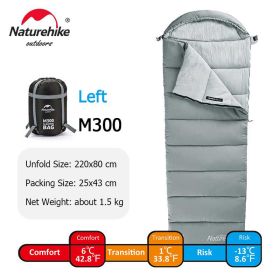 Naturehike Winter Sleeping Bag Ultralight Compact Potable Envelope Cotton Quilt Spliced Travel Outdoor Camping Sleeping Bag (Color: Grey - M300-Left)