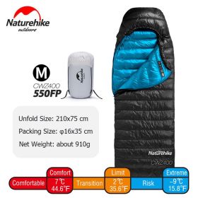 Naturehike Goose Down Sleeping Bag CW400 Waterproof Sleeping Bags Envelope Backpacking Traveling Hiking Camping Sleeping Bag (Color: 550FP Black - M)