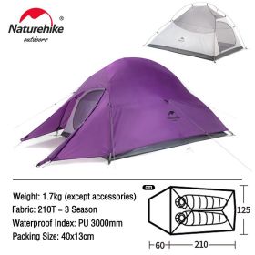 Naturehike Cloud Up 1 2 3 People Tent Ultralight 20D Camping Tent Waterproof Outdoor Hiking Travel Tent Backpacking Cycling Tent (Color: 2 Person Purple)