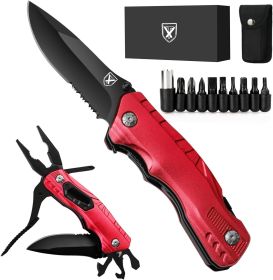 9 in 1 Multi-Tool Pocket Folding Blade Knife - Tactical Survival Rescue Gear Repair Equipment for Outdoor Camping and Emergency Situations (Color: Red)