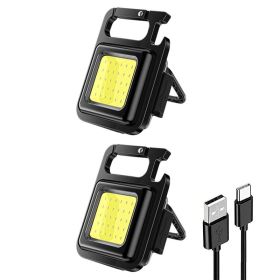 Mini LED Pocket FlashLight Mutifuction Work Light Lamps Waterproof USB Rechargeable COB Keychain Light for Outdoor Camping (Emitting Color: 2Pcs, Ships From: China)