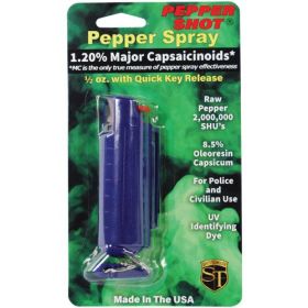 Pepper Shot 1.2% MC 1/2 oz pepper spray hard case belt clip and quick release keychain (Options: Blue)