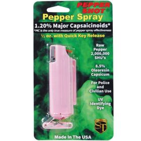 Pepper Shot 1.2% MC 1/2 oz pepper spray hard case belt clip and quick release keychain (Options: Pink)