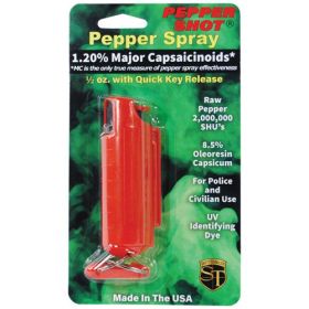 Pepper Shot 1.2% MC 1/2 oz pepper spray hard case belt clip and quick release keychain (Options: Red)