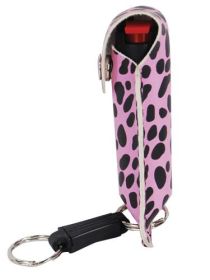 Pepper Shot 1.2% MC 1/2 oz pepper spray fashion leatherette holster and quick release keychain (Options: cheetah black/pink)