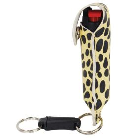 Pepper Shot 1.2% MC 1/2 oz pepper spray fashion leatherette holster and quick release keychain (Options: cheetah black/yellow)