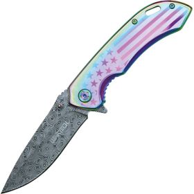 Assisted Open Folding Pocket Knife (Options: Rainbow handle with American Flag Design)