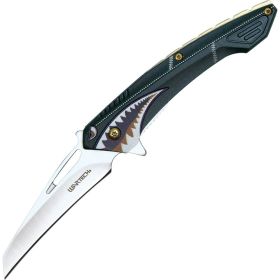 Assisted Open Folding Pocket Knife (Options: Green with Flying Shark Design)