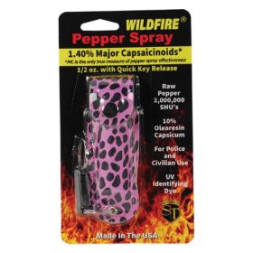 Wildfire 1.4% MC 1/2 oz pepper spray fashion leatherette holster and quick release keychain (Options: cheetah black/pink)