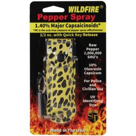 Wildfire 1.4% MC 1/2 oz pepper spray fashion leatherette holster and quick release keychain (Options: cheetah black/yellow)